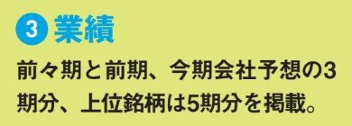 前々期と前期、今期会社予想の3期分、上位銘柄は5期分を掲載。